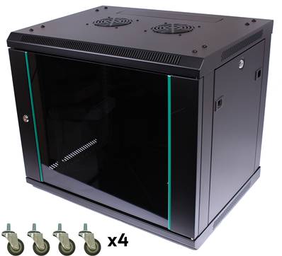 COFFRET CHASSIS FIXE PANNEAUX AMOVIBLES 6U P450 NOIR AVEC ROULETTES